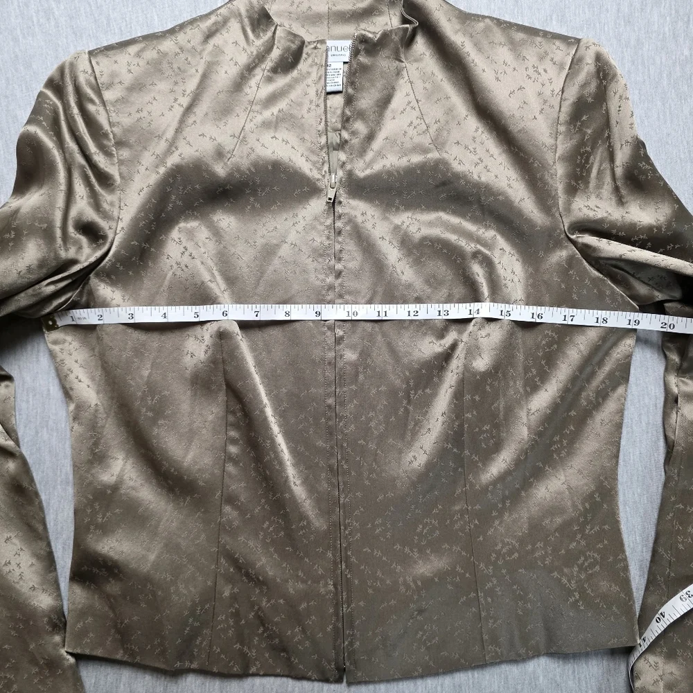 Emanuel Ungaro Bronze Satin Top Zipper Blazer Size 12 100% Silk - Picture 3 of 5
